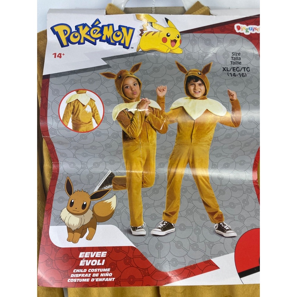 Unisex Pokemon Eevee Child XL 14-16 Hooded Costume Jumpsuit Halloween- Like New